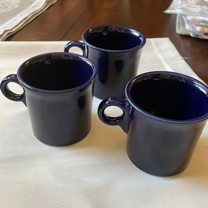 Fiesta Ware cobalt blue Mugs Set of 3 USA Marked HLC 10oz